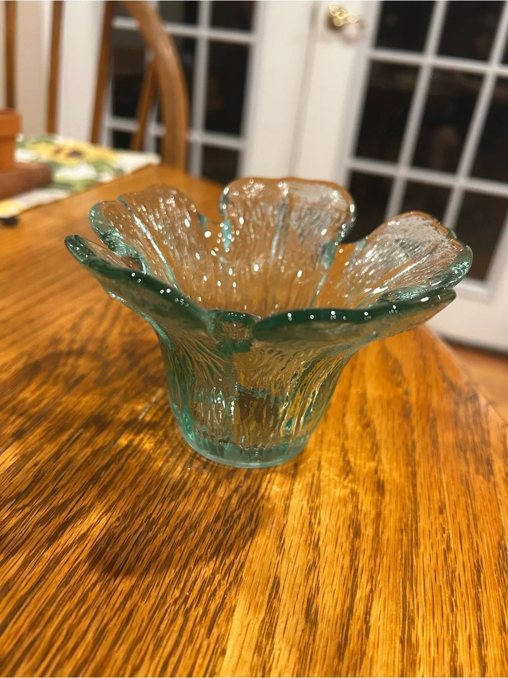 Vintage Green Textured Glass Vase/Candle Holder Flower Art deco Seagram